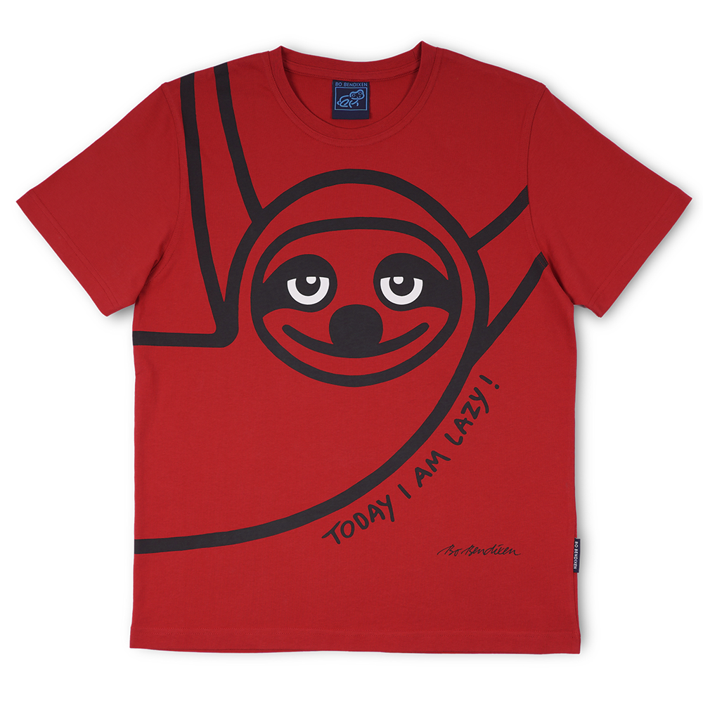 T-SHIRT VOKSEN LAZY GUY RØD 1