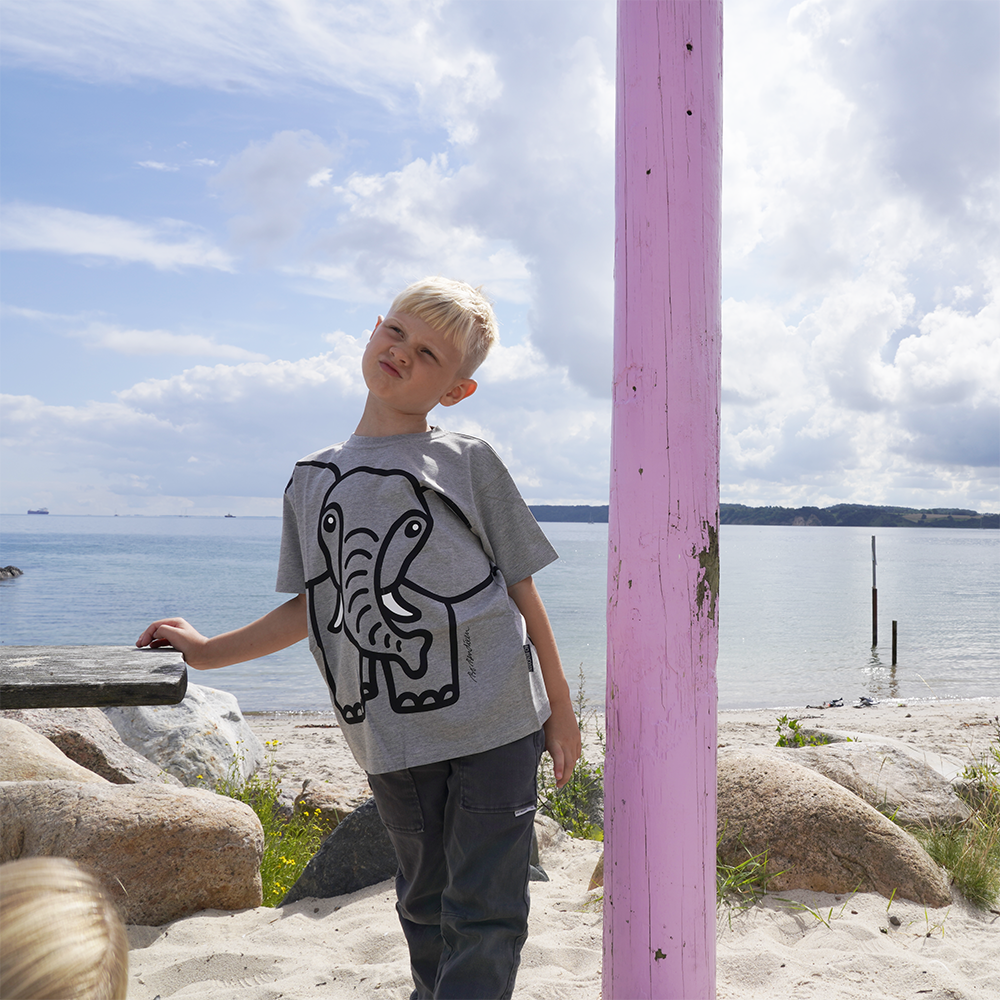 T-SHIRT BØRN ELEFANT GRÅ 2