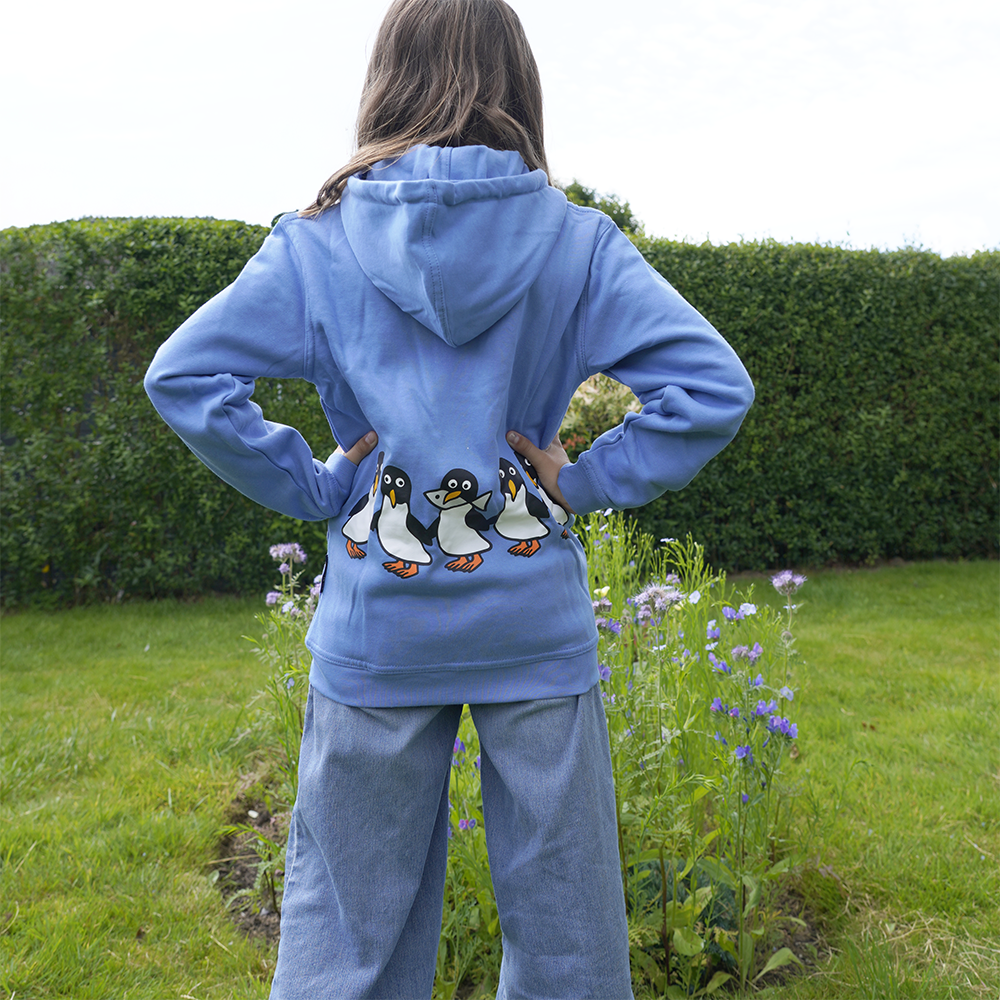 SWEATSHIRT BØRN M HÆTTE OG LYN PINGVIN MED FISK BLÅ 4