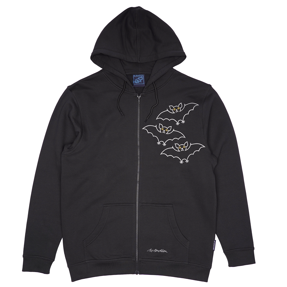 SWEATSHIRT VOKSEN M HÆTTE OG LYN FLAGERMUS SORT 1