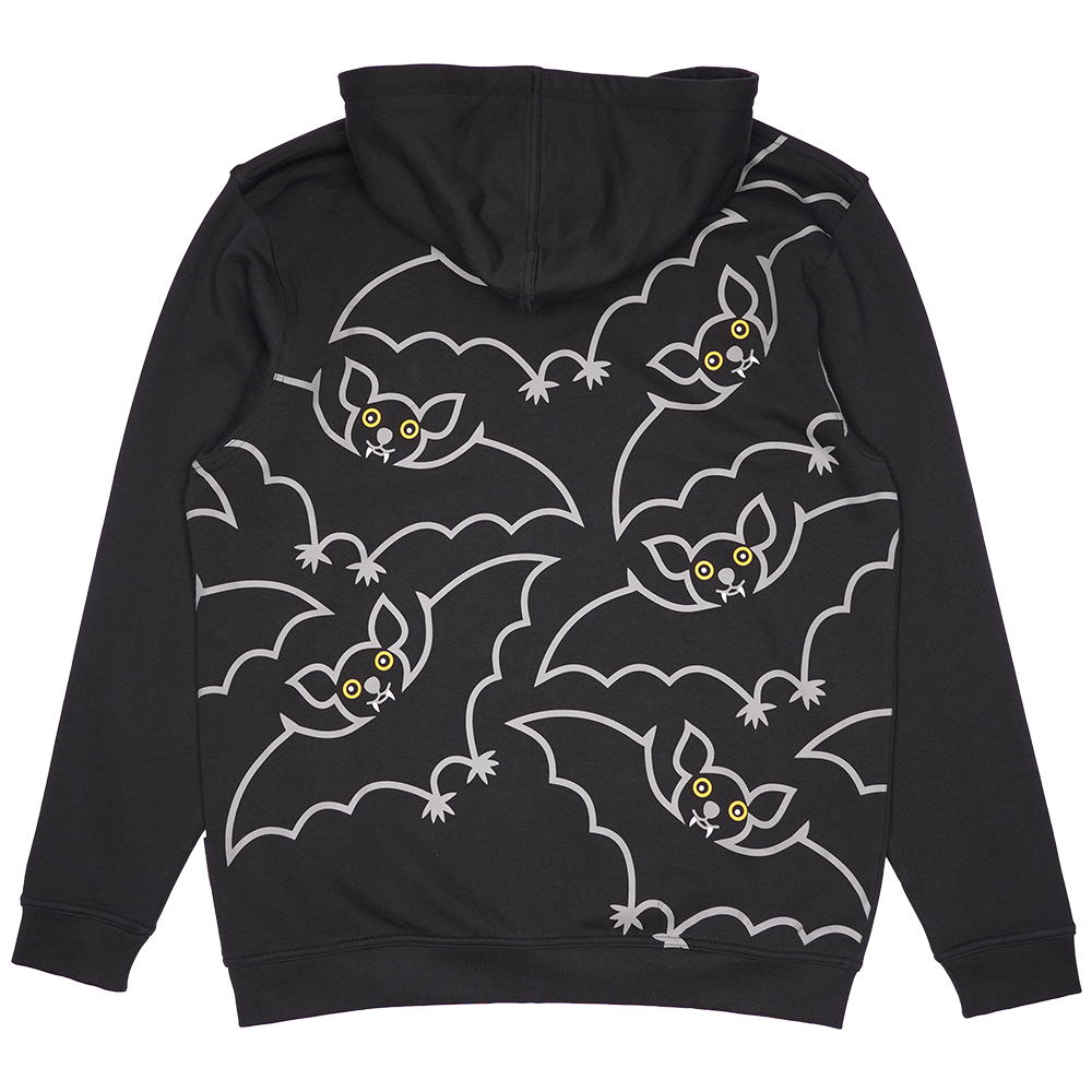 SWEATSHIRT VOKSEN M HÆTTE OG LYN FLAGERMUS SORT 2