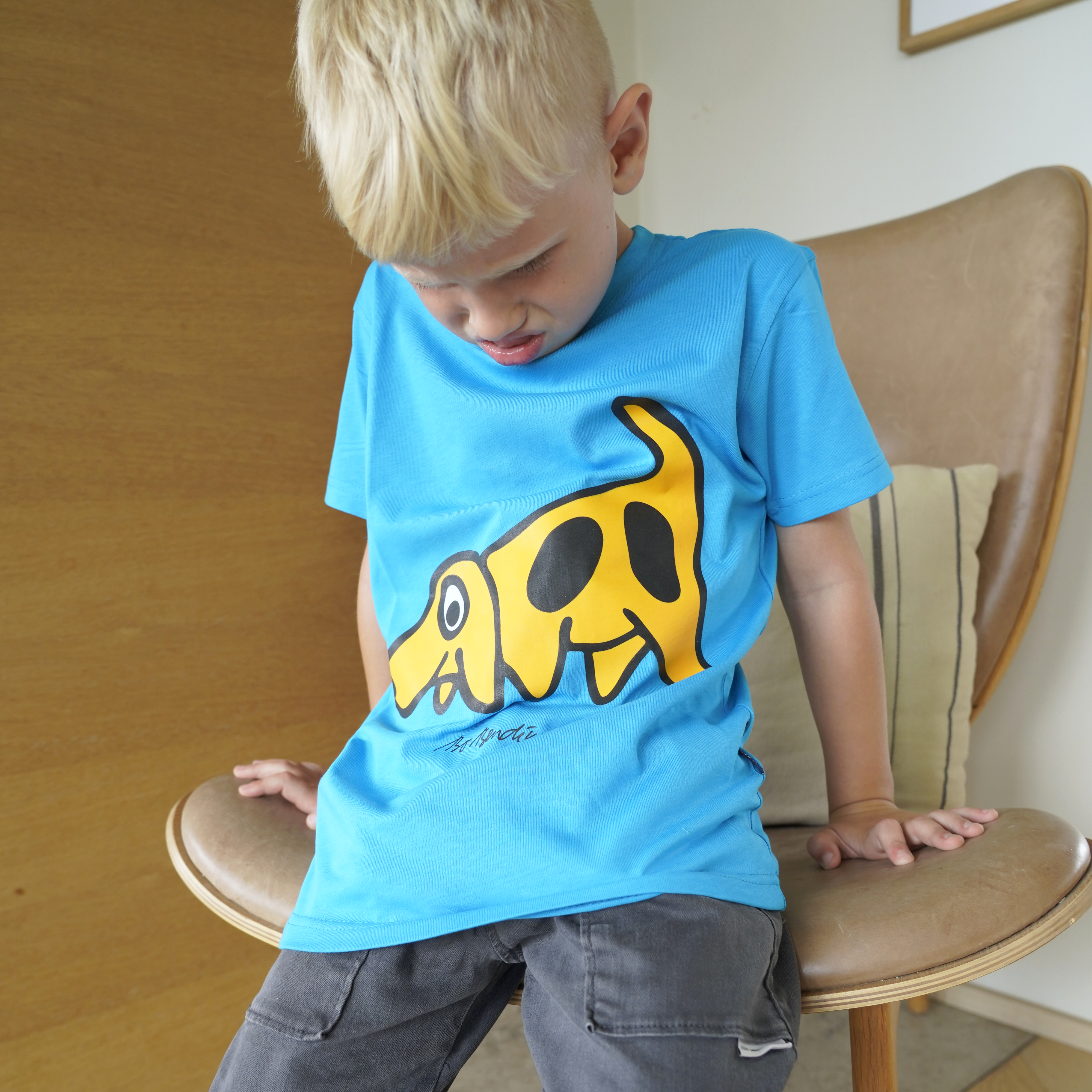 T-SHIRT BØRN HUND BLÅ 2