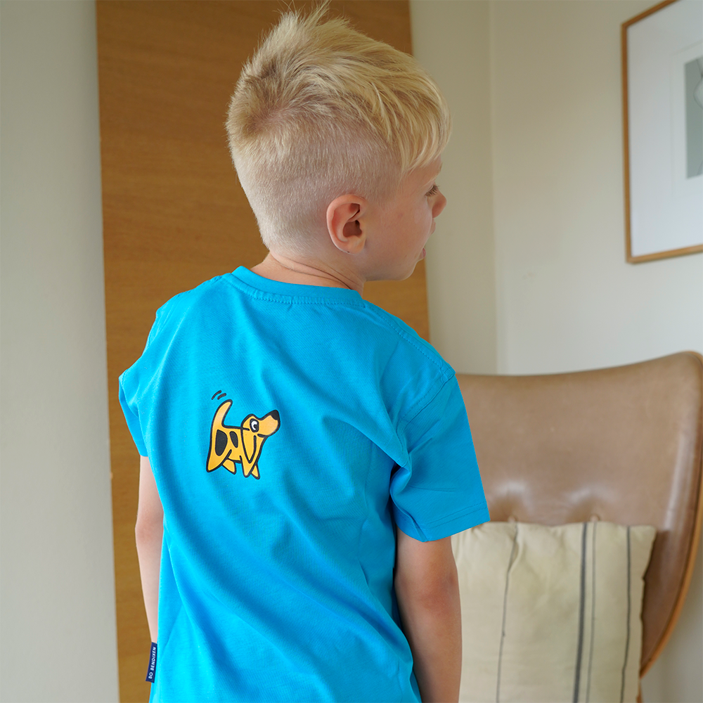 T-SHIRT BØRN HUND BLÅ 4