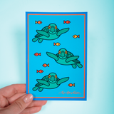 GREETING CARD SEA TURTLE BLUE