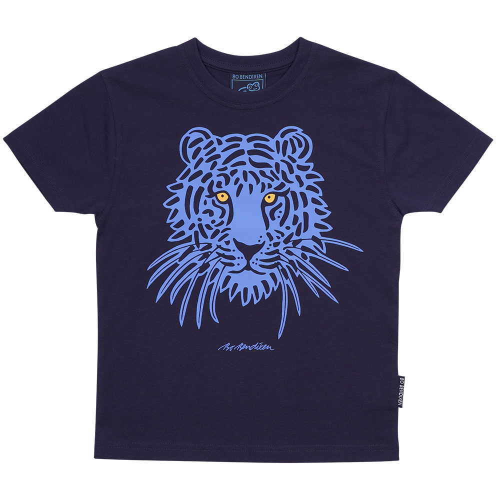 T-SHIRT BØRN TIGER HOVED MØRKEBLÅ 1