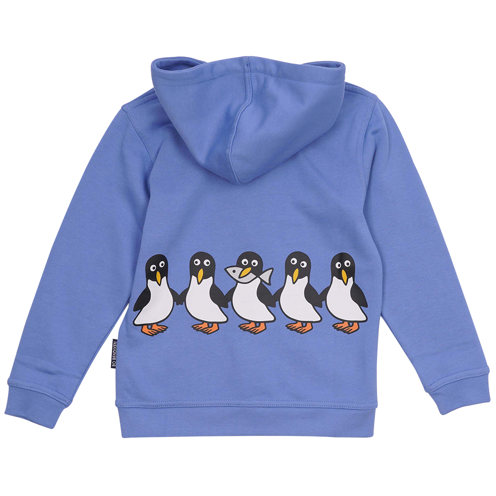 SWEATSHIRT BØRN M HÆTTE OG LYN PINGVIN MED FISK BLÅ 2