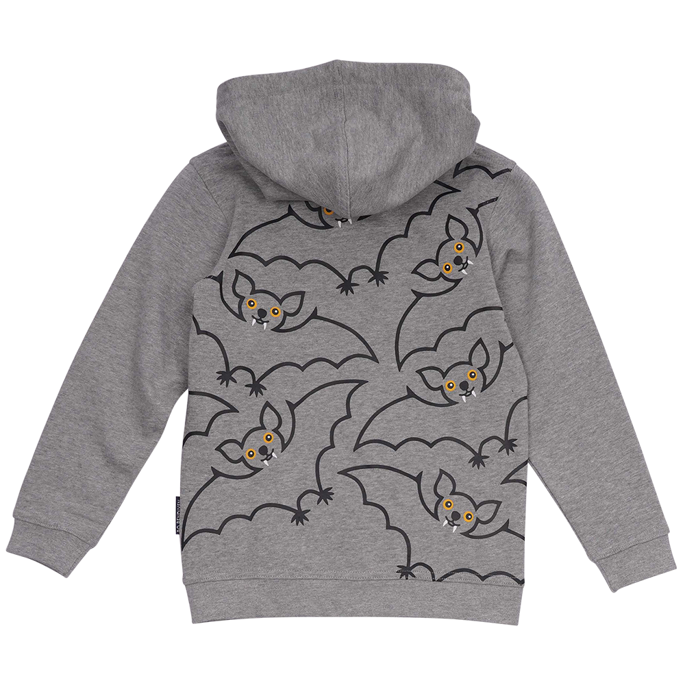 SWEATSHIRT BØRN M HÆTTE OG LYN FLAGERMUS GRÅ 2