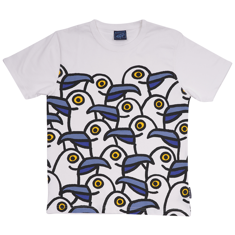 T-SHIRT VOKSEN SJOVE MÅGER HVID 1