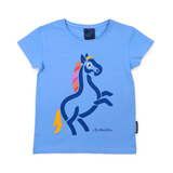  T-SHIRT BØRN SLIM FIT HEST TURKIS 1